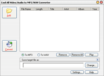 Cool All Video/Audio to MP3/WAV Converter screenshot